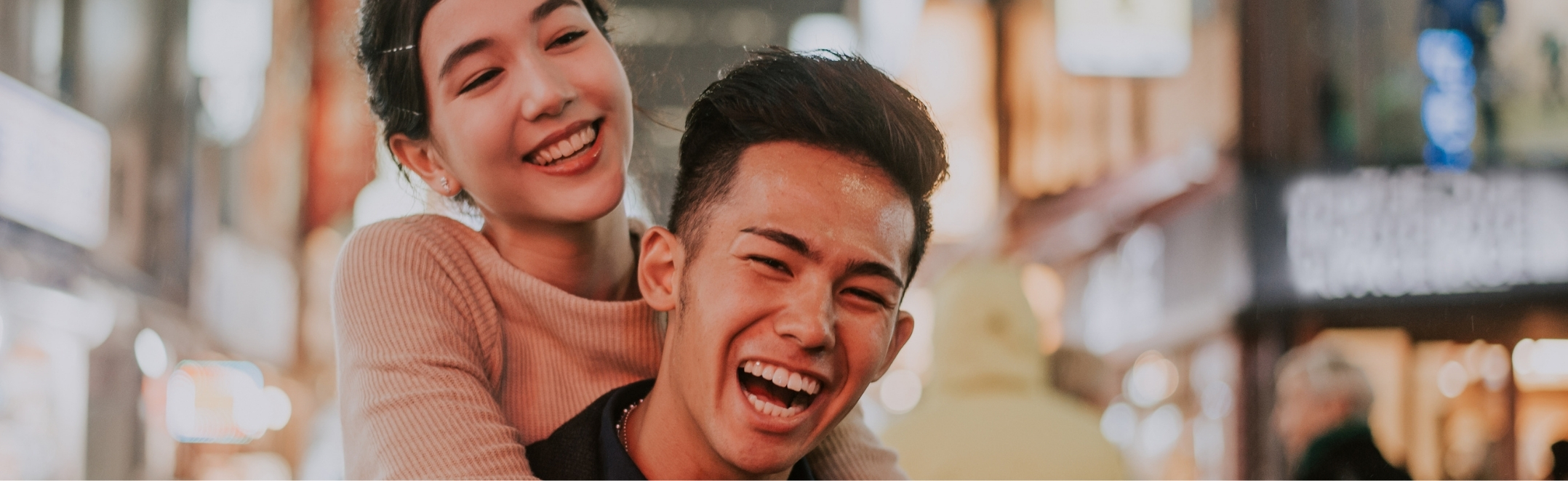 A couple having fun in Tokyo, Japan.