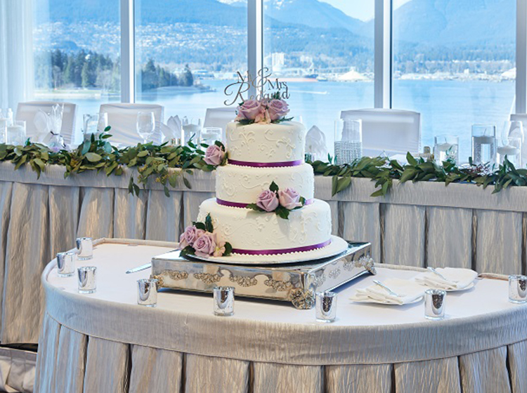 wedding cake on display at wedding venue